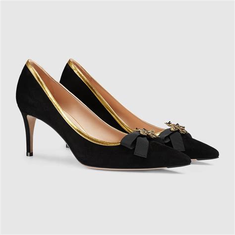 gucci suede mid heel pumps